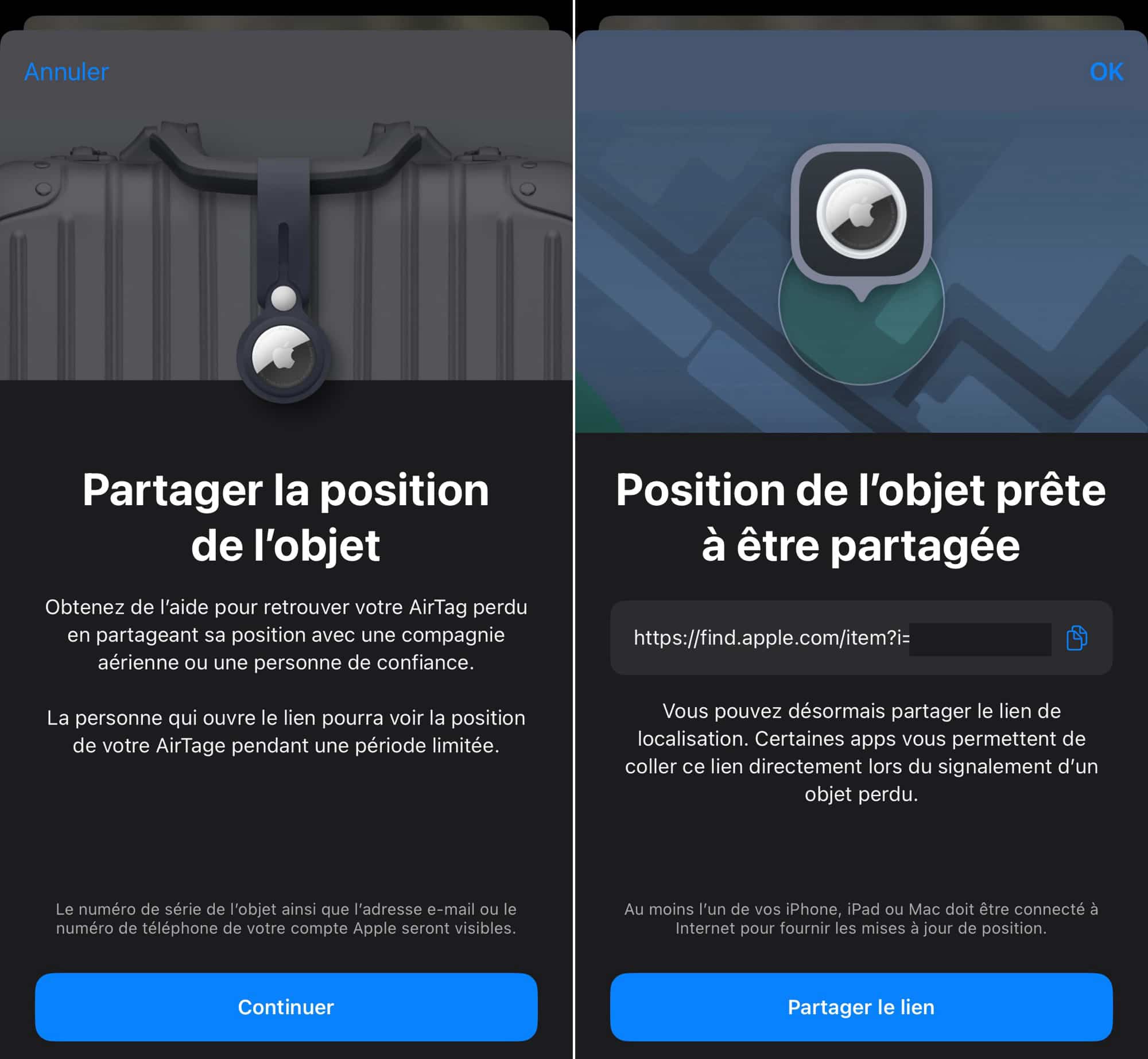 AirTag lien partage de position