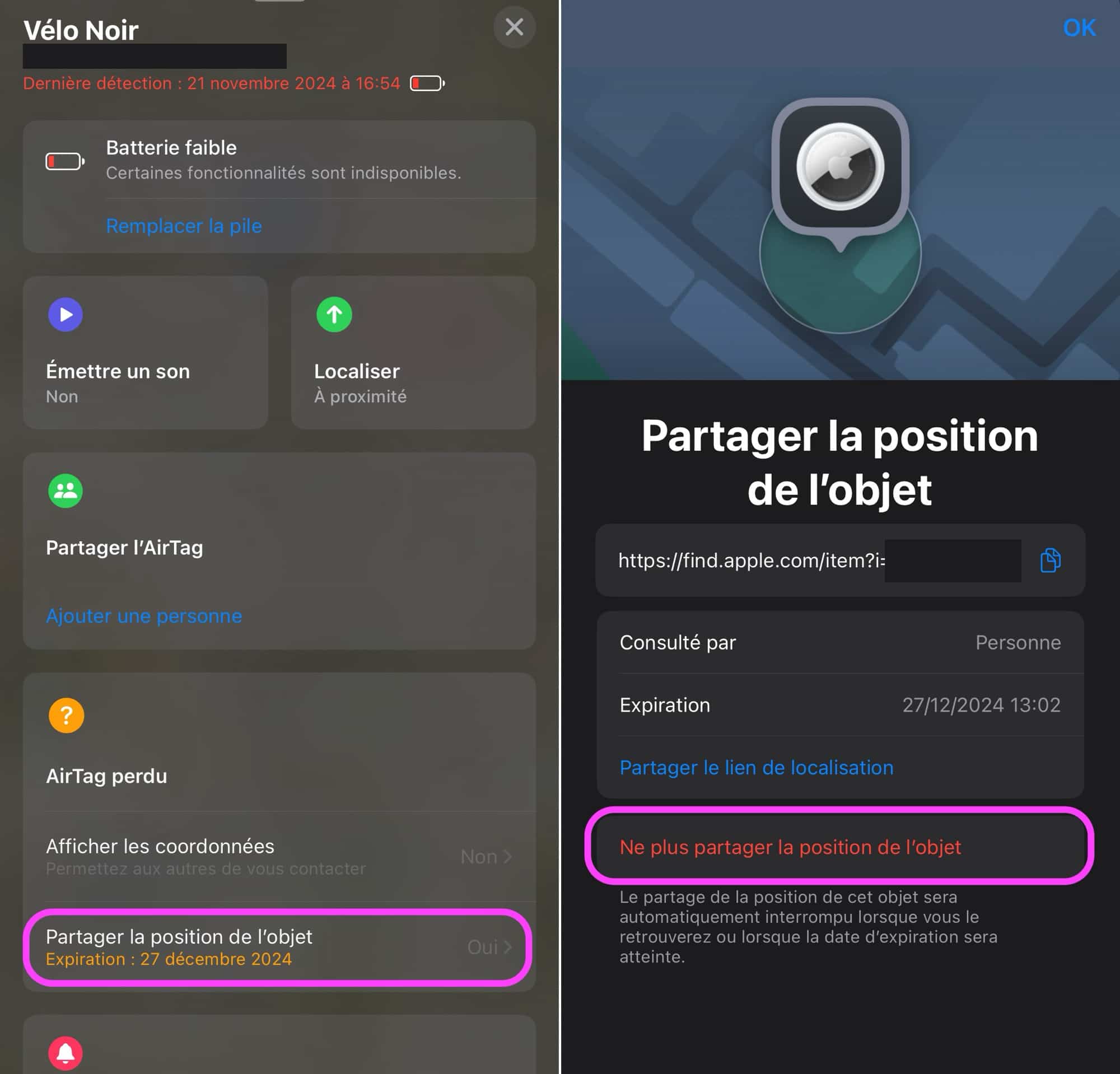 AirTag lien partage position