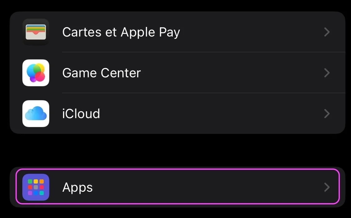 Apps Réglages