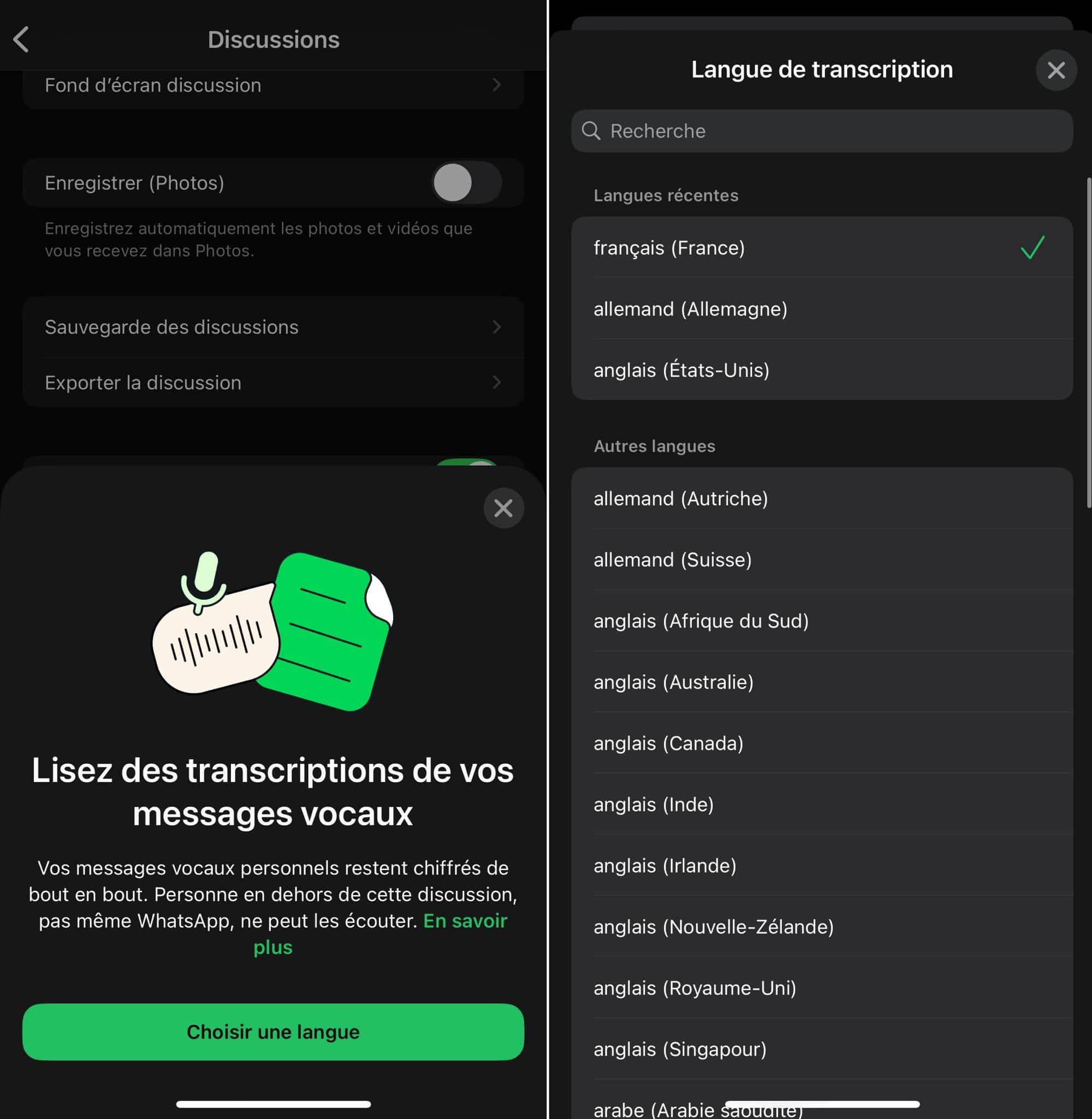 WhatsApp transcription audio vers texte